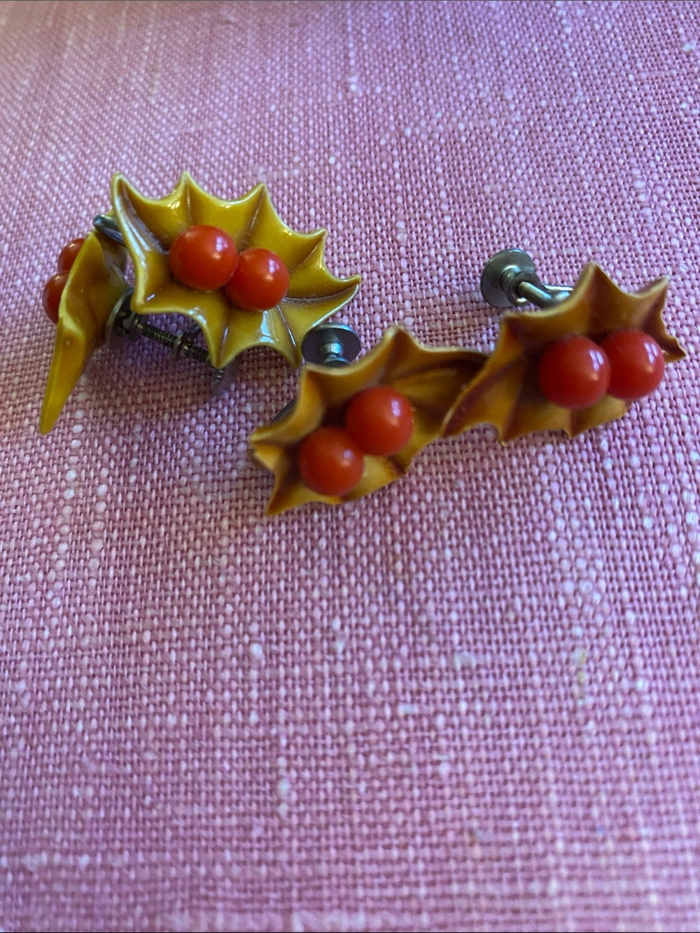 Vintage screw back Berries and Leaves Earrings